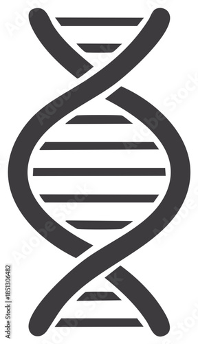 Stylized DNA double helix structure icon in dark gray on a white background for science and genetics