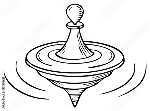 Classic spinning top toy with motion lines illustrating playful movement and childhood fun