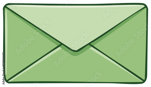 Simple cartoon green envelope with dark outline, isolated on white