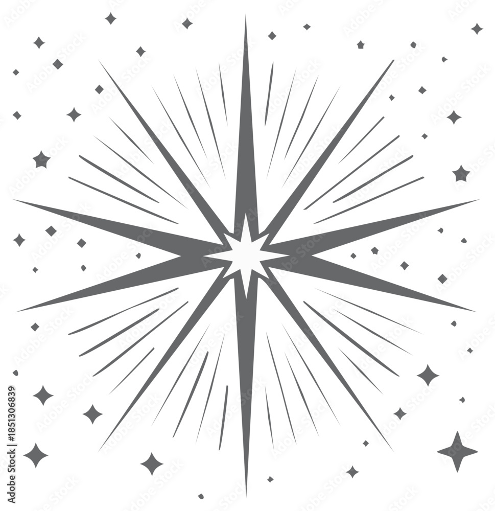 Obraz premium Starburst Design with Geometric Star Shapes, Cosmic Radiance and Sparkle Vector Image