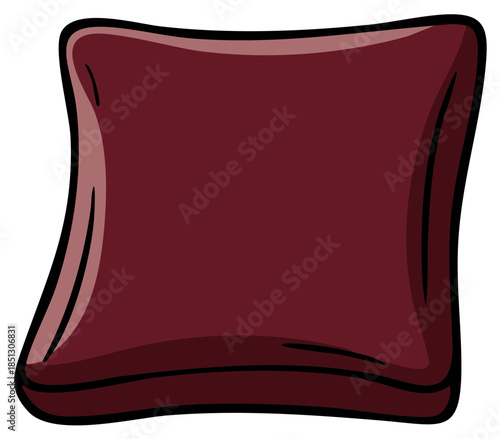 Simple vector illustration of a plush maroon square pillow for home decor and comfort