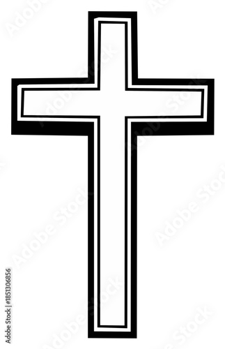 Simple Christian Cross Symbol With Double Border on White Background Depicts Faith Beliefs