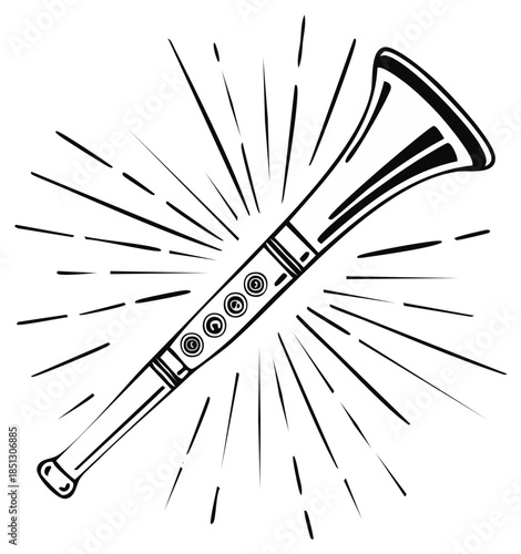Stylized drawing of a wind instrument with radiating lines