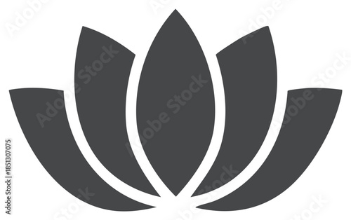 Stylized Lotus Flower Shape, Dark Gray Floral Icon, Vector Illustration