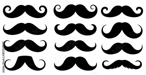 vintage moustache silhouette icon set