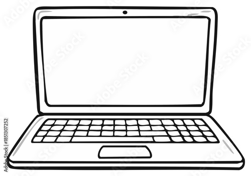 Illustration of a Laptop Computer Outlined in Black and White