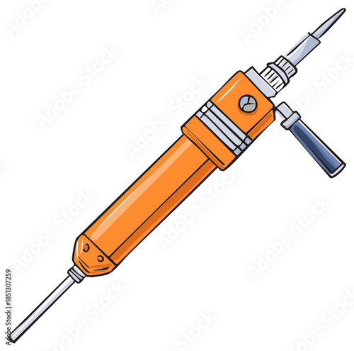 Orange hand-held soldering iron illustration with a handle isolated on white background