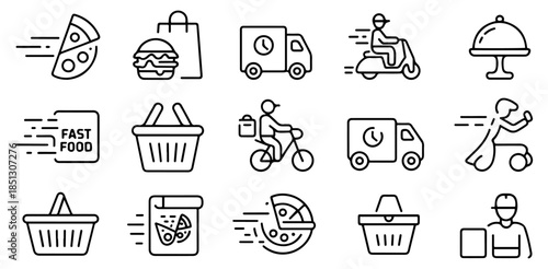 food delivery line icon set