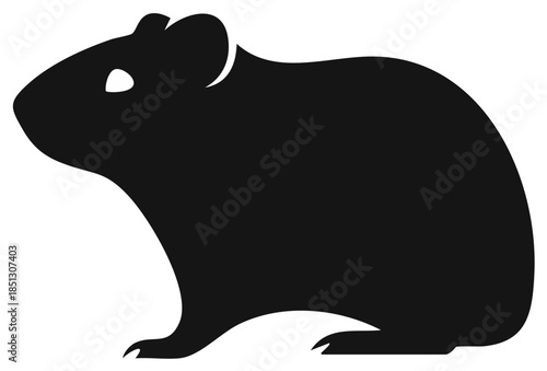 Simple black silhouette icon of a hamster or guinea pig. A minimalist graphic illustration of a pet rodent.