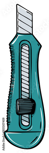 Graphic Illustration of a Teal Retractable Blade Utility Knife Box Cutter Tool