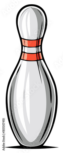 Bowling pin cartoon illustration. Striking sports equipment.