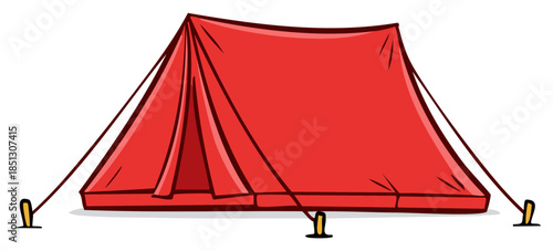 A simple red camping tent pitched for outdoor adventure illustration