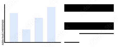 Bar chart with varying heights beside horizontal text blocks and lines for comparison. Ideal for data analysis, business visuals, information sharing, research insights, report preparation