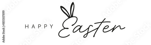Easter horizontal banner with white bunny silhouettes, flowers and eggs on background, spring holiday vector