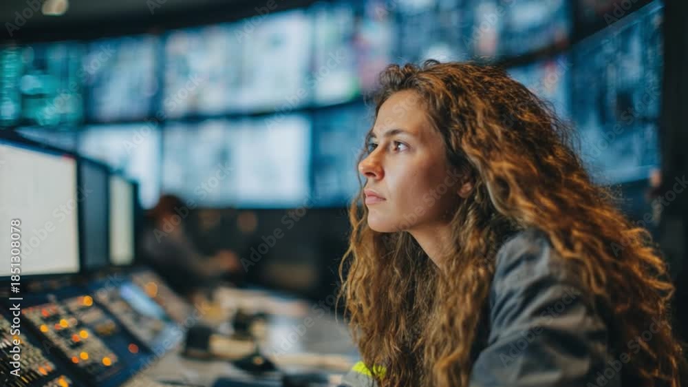 Focus and Control Room: A determined woman, with an air of focus ...