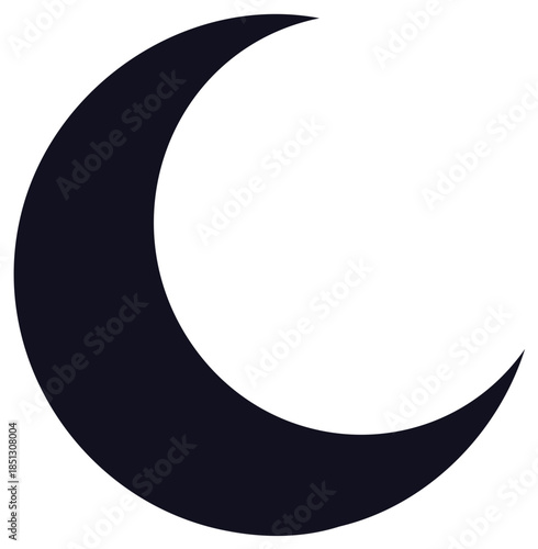 Dark blue crescent moon shape, celestial illustration