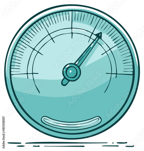Hand drawn gauge or meter indicating a reading with a needle and numbered scale
