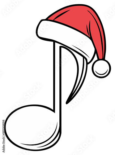 Christmas music note with Santa Claus hat, holiday musical design element