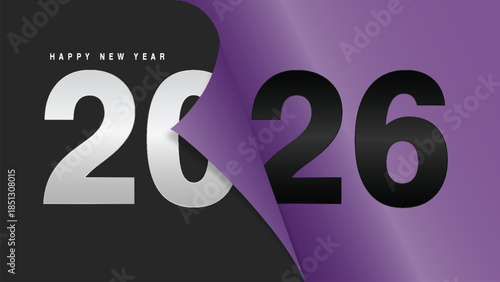 Creative 2026 Happy New Year background with magenta paper transition and dark style