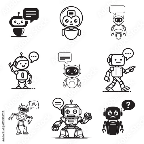 Virtual Assistant Chatbot Robot Speech Bubble Black Vector
