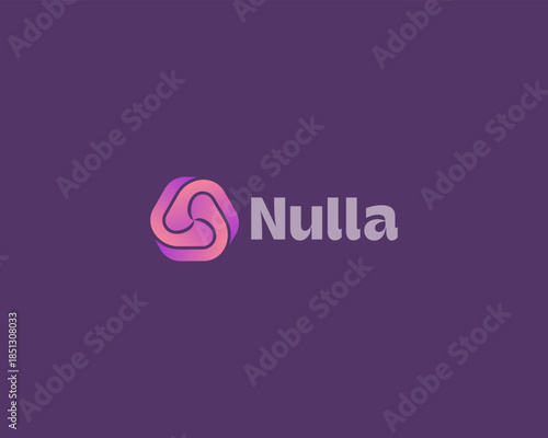 Abstract logo from rotating fluid shapes. Vortex spinner sign. Universal atom science gradient vector symbol