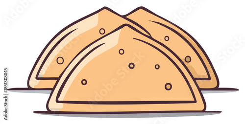 Stack of cartoon samosas triangle pastry with filling traditional fried snack food illustration