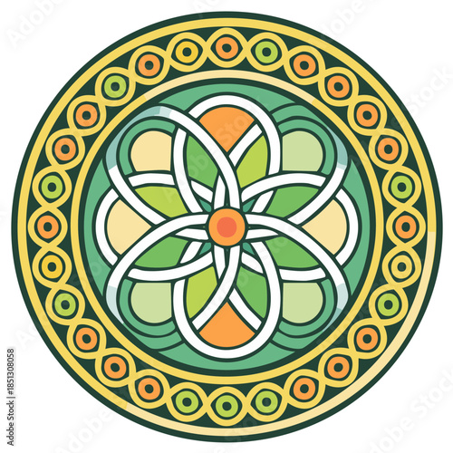 Celtic knot mandala with a floral ornament in a decorative stained glass style