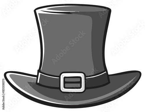 Illustration of a top hat in shades of gray with a belt and buckle