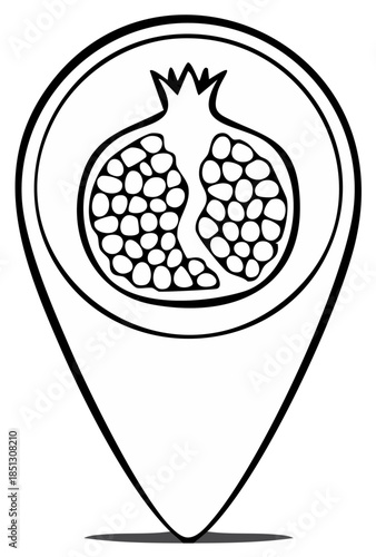 Location Pin Icon with Pomegranate Illustration Simple Line Art Design