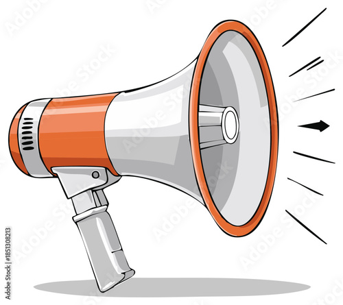 Orange and White Cartoon Megaphone Announcing News with Sound Waves