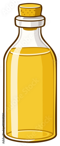 Cartoon illustration of a glass bottle with a cork filled with yellow liquid