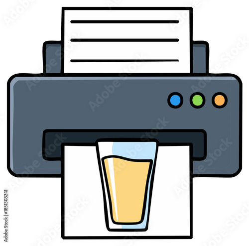 Inkjet printer prints image of glass with yellow liquid