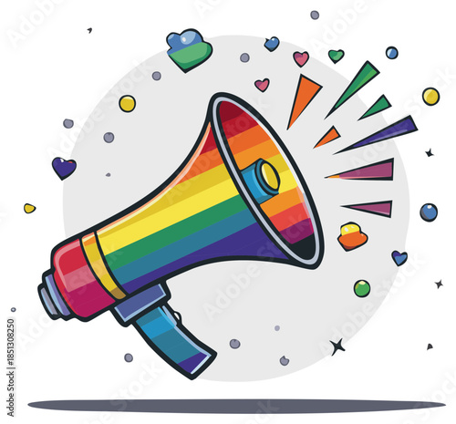 Colorful Rainbow Megaphone Spreading Pride and Equality Message Vector Illustration