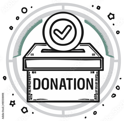 Charity Donation Box with Check Mark, Financial Contributions Concept