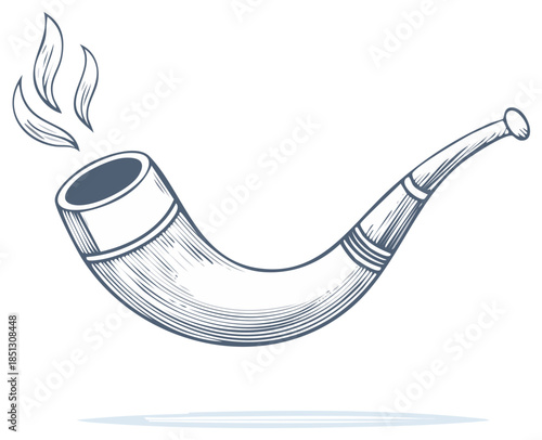 Vintage Hand Drawn Smoking Pipe with Wisps of Smoke Elegant Outline Sketch Illustration