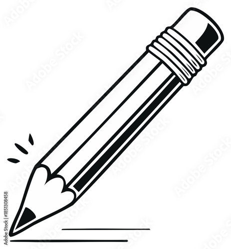 Cartoon Pencil Icon Drawing or Writing Line Art Vector Illustration
