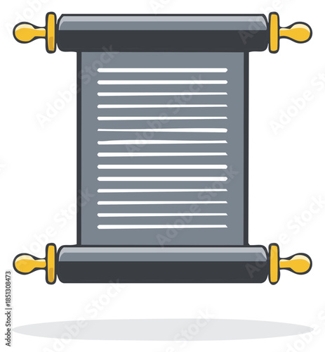 Ancient Scroll with Text and Decorative Gold Rods on White Background