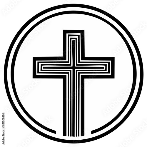 Stylized Christian Cross Emblem Inside a Circle Simple Geometric Design