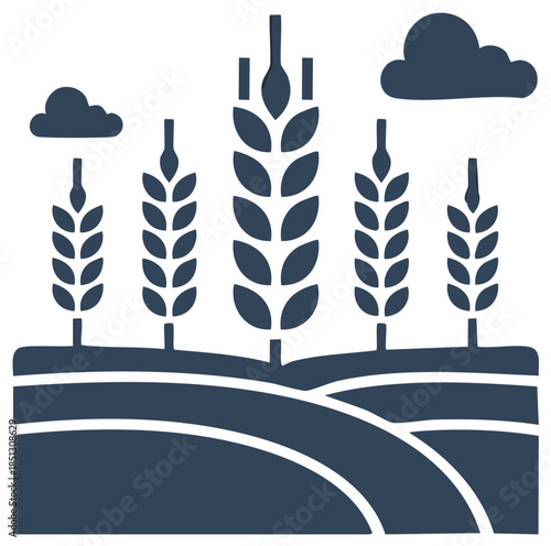 Illustration of a Wheat Field Landscape Under Clouds, Symbolizing Harvest and Agriculture
