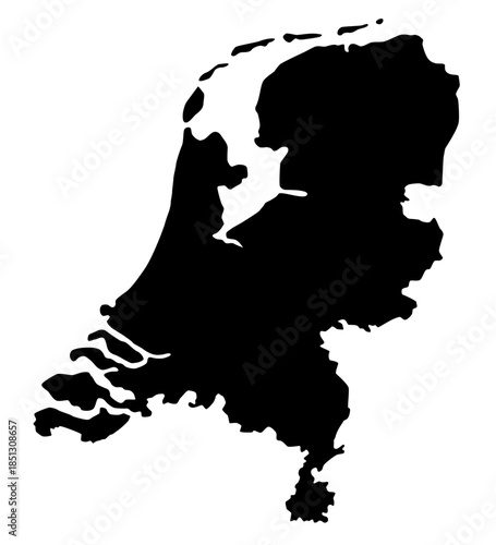 Vector map of Netherlands, a country in Northwestern Europe. Detailed black contour, isolated on white background.