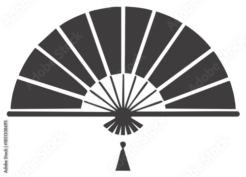 Abstract illustration of a traditional hand fan design with tassel. Symbol for culture and arts.