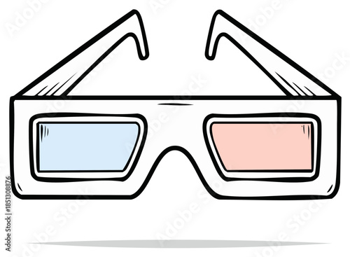 Drawn White 3D Glasses With Blue and Red Lenses for Movie Entertainment