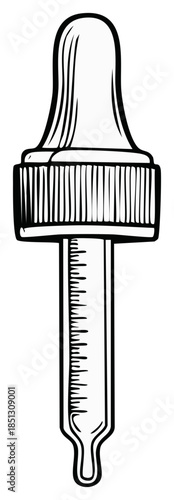 Medical eye dropper or pipette with rubber bulb in a black and white vintage drawing style