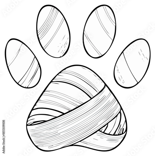 Stylized Bandaged Paw Print Illustration with Visible Texture Detail