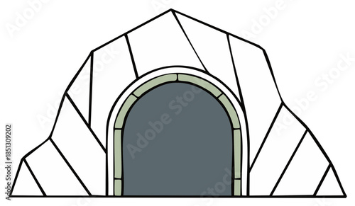 Stylized cartoon stone archway entrance to a mountain cave or ancient structure
