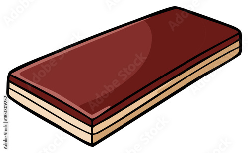 Cartoon illustration of a rectangular cake with layers of different colors and textures.