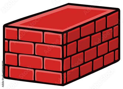 Simple red brick wall segment with shaded texture and thick black outline