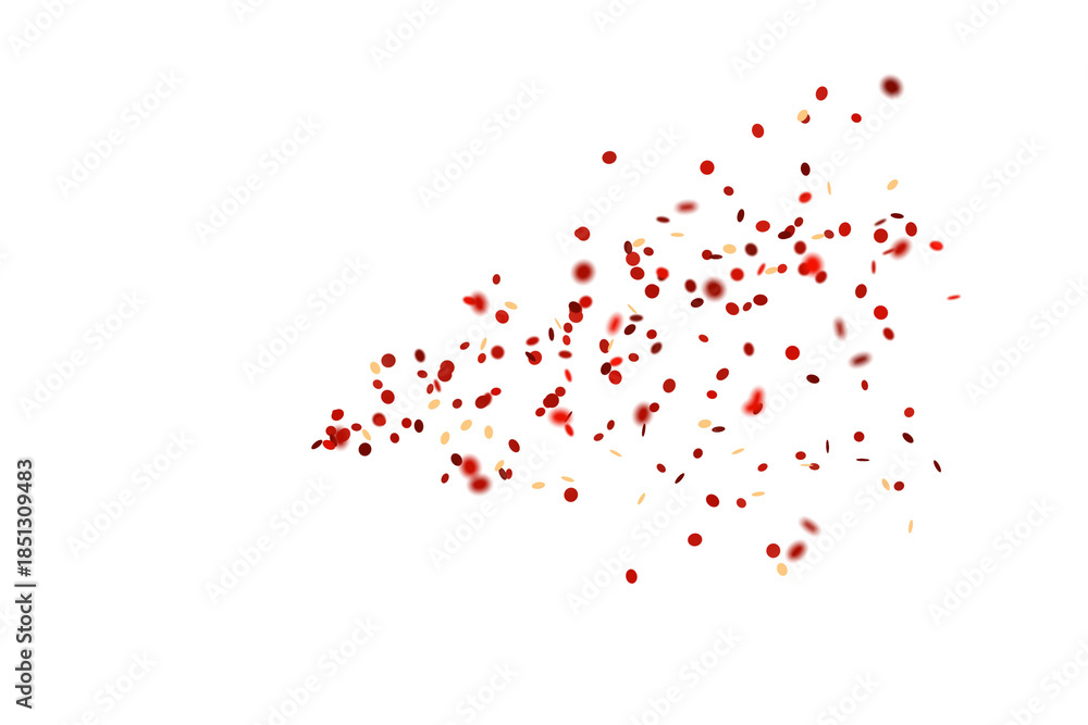 Obraz premium Scatter of tiny red and orange dots drifting diagonally across a bright white background, a playful spray of confetti-like specks that feels like a light, joyful burst of celebration
