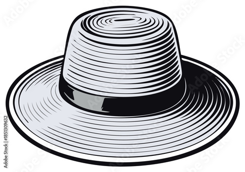 Classic wide brimmed hat illustration with black band for summer fashion accessory