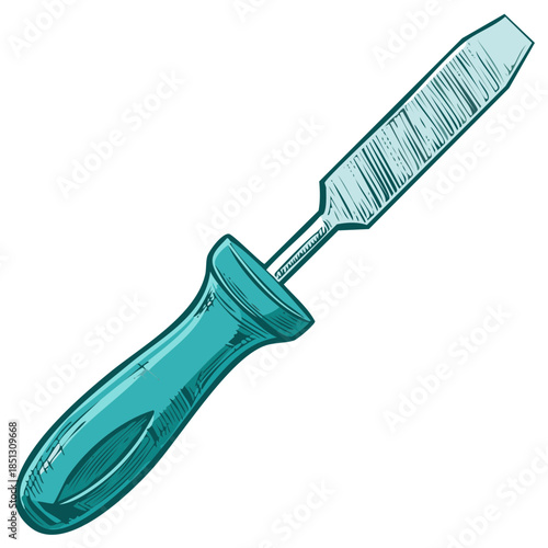 Cartoon Wood Chisel Teal Handle Hand Tool Icon Vector Illustration